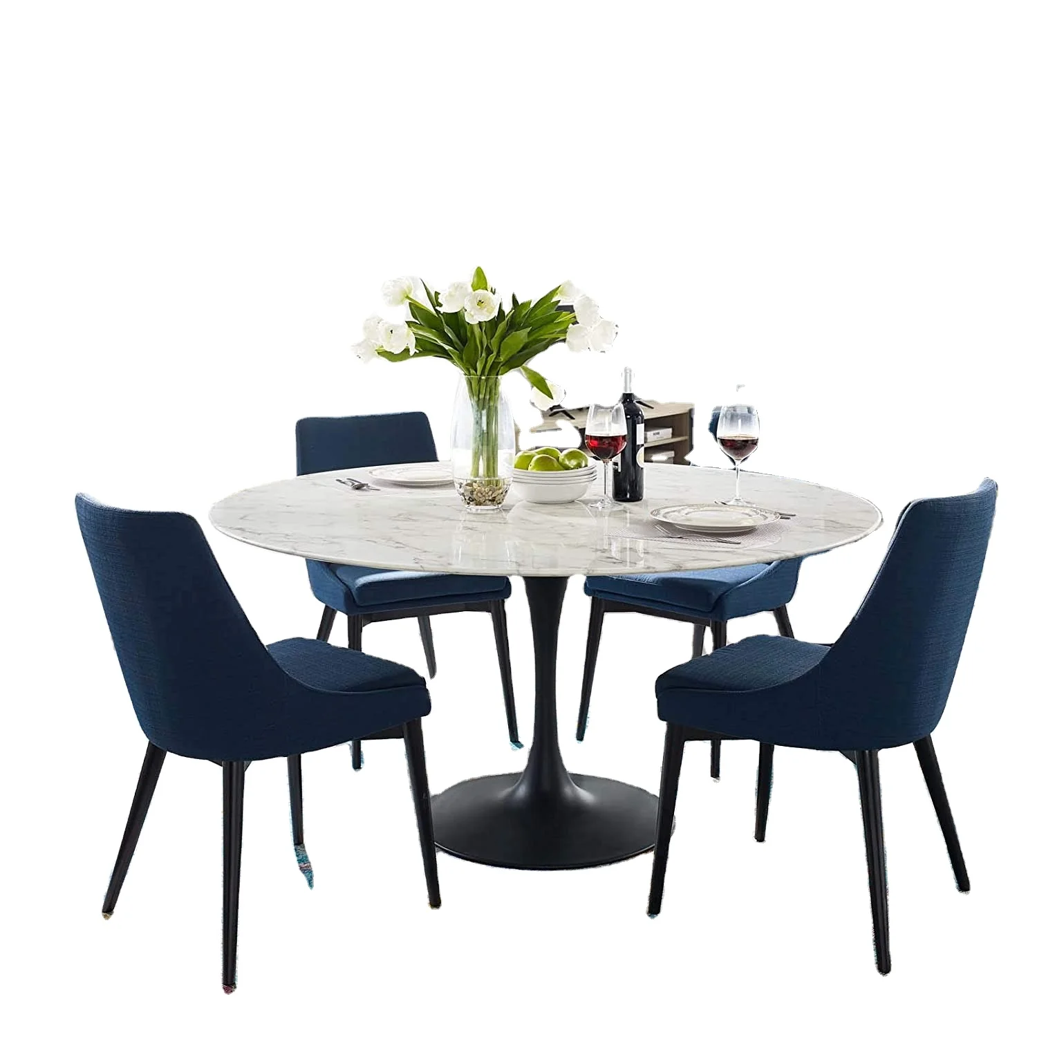 54英寸圆形人造大理石扩口贱金属餐桌 Buy 4件长凳餐具 人造大理石餐桌套装 紧凑的厨房表填充product On Alibaba Com