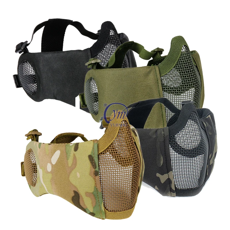 Outdoor Hunting Shooting Foldable Nylon Tactical Half Face Mesh Mask with Ear Cover Protection