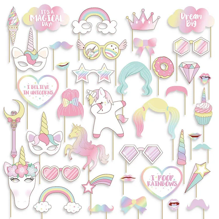 Veewon Unicorn Photo Booth Props Funny Rainbow Birthday Unicorn Party Supplies Decorations 30 Unit 