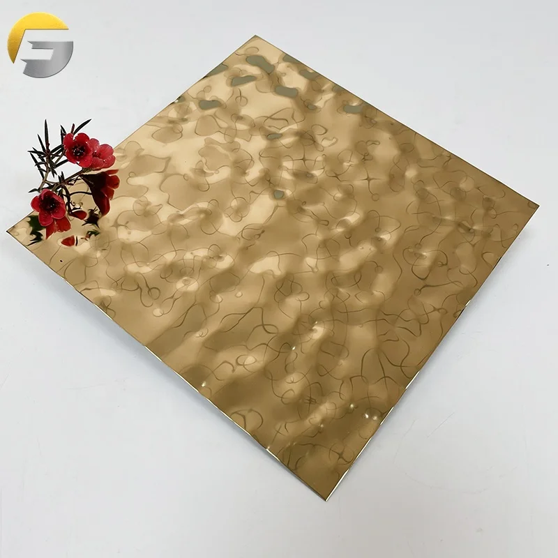 CL0053 304 Embossed Sheet for Ceiling and Wall Panel Stamped Golden Decorative Stainless Steel Brass Water Ripple Sheet