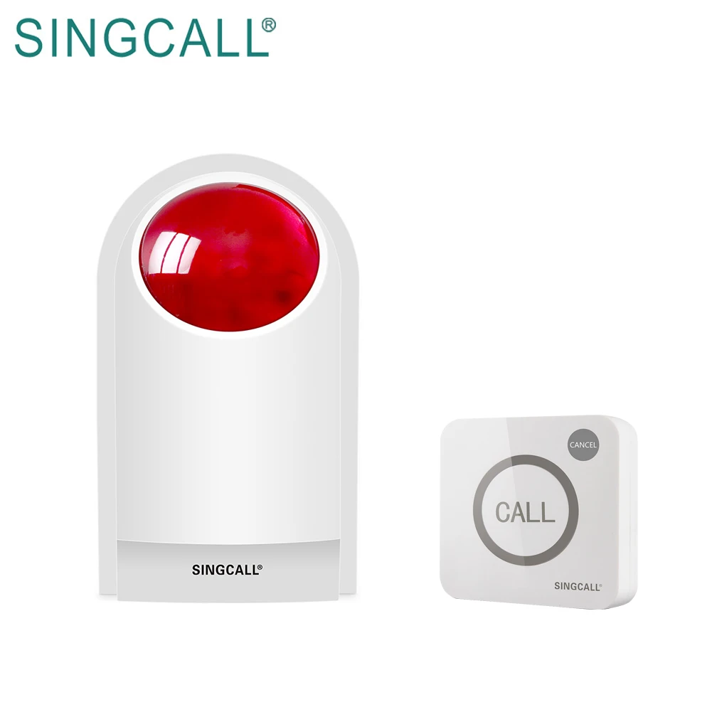 SINGCALL Home Security Bugalr Alarm System Call Button Pager Wireless Flash Strobe Siren for Toilet