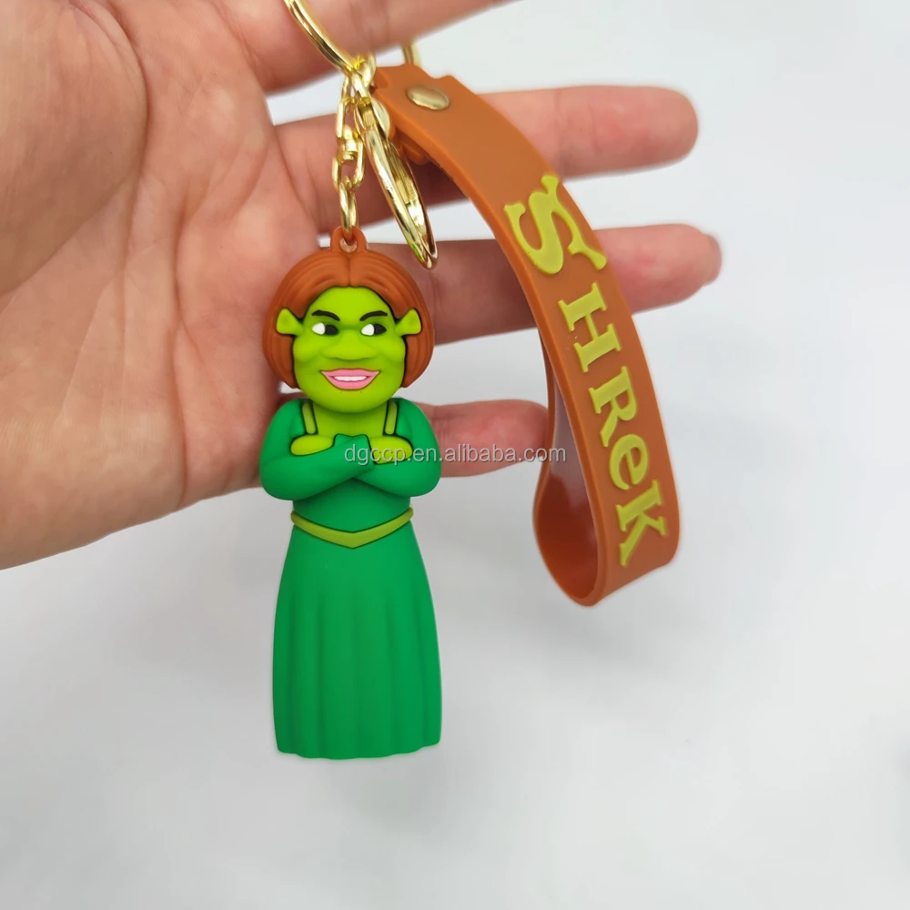 新デザインシュレック漫画キーホルダー3DPVCラバーキーホルダー
