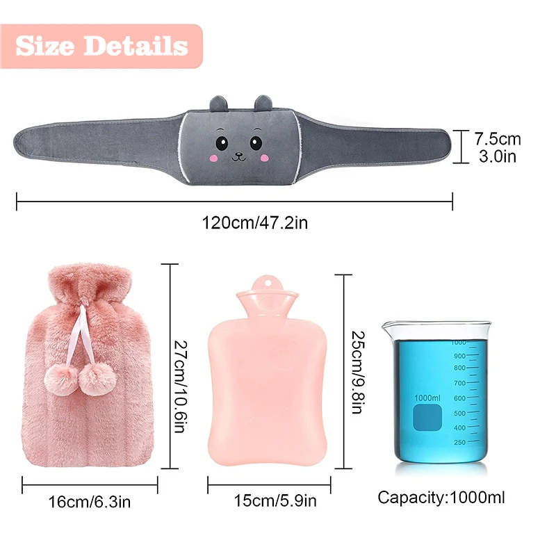 custom logo mini high quality pvc hot water bottle with cover relief girls women warmer portable hot water bag waist belt