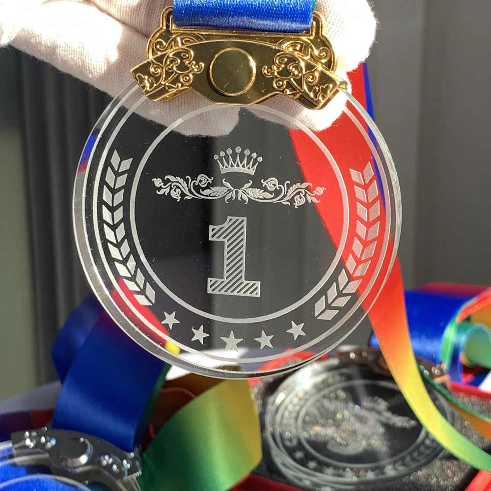 Custom Blank Faceted Plexiglass Commemorative Medal Sport Brass Gold Silver Trophy Perfect Winners Finalists Crystal Glass Medal