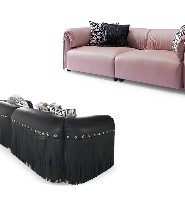 Pink Genuine Leather Chesterfield Sectional Sofa Set - Luxury Classic Modern Italian Comfort supplier