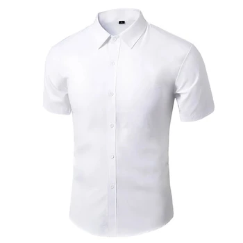 Custom Button Up Shirt Summer Short Sleeve Dress Non-iron Slim White Black Oversized Mens Shirts