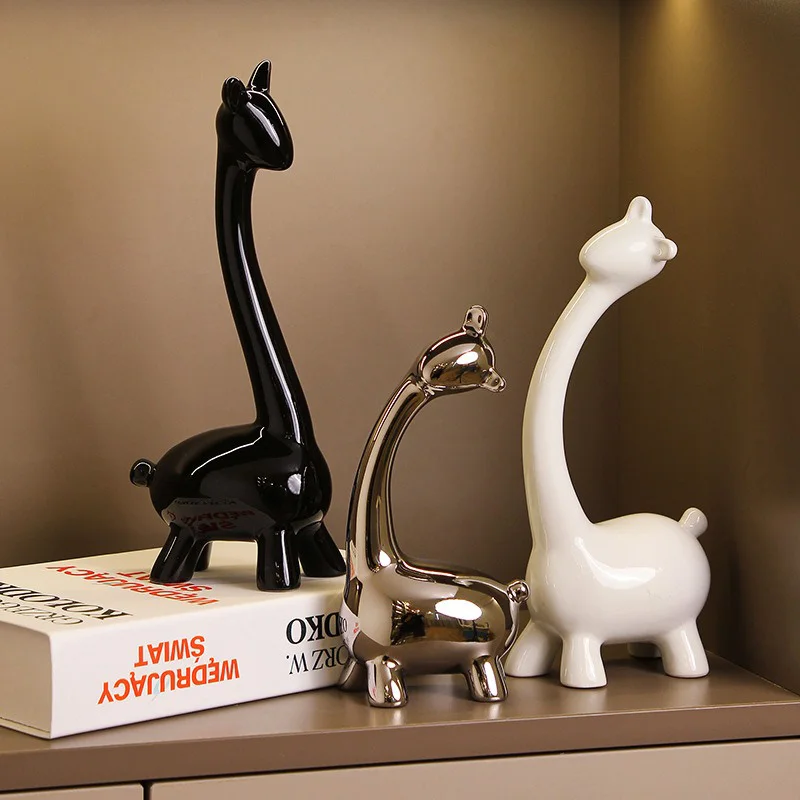 Home Decor Ceramic Elk Decoration White Porcelain Decoration Giraffe Ornament Deer Animal Home Office Furniture Ornament