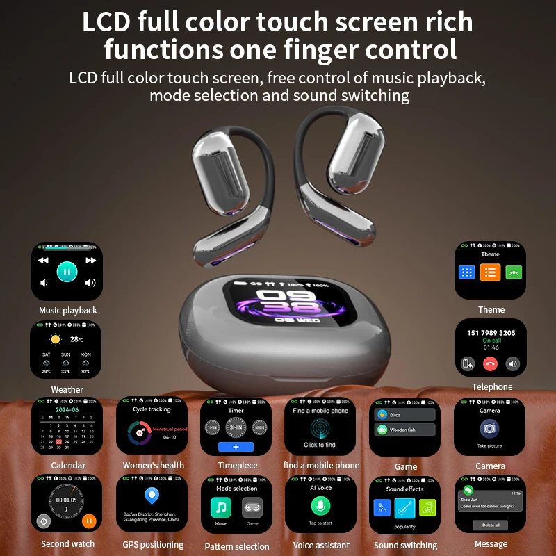 YYK-Q16 Pro AI Wireless Sport Earbuds In-Ear Full Color Touch Screen Headset with LED Battery Indicator Real-Time Translation