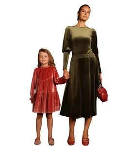 Mother Daughter Winter Solid Velvet Matching Dresses for Kids Girls & Women-Family Set Anti-Pilling Plus Size Options