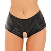 Black latex crotchless underwear short panties