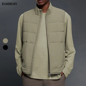 Evaricky Square Collar Men Tank Top Full Zipper Windproof Breathable Warm Sleeveless Coat Solid Color Fashion Casual Vest