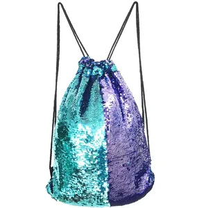 Heavy Duty Camping Sports Equipment Gym Backpack Beach String Sequin Drawstring Backpack