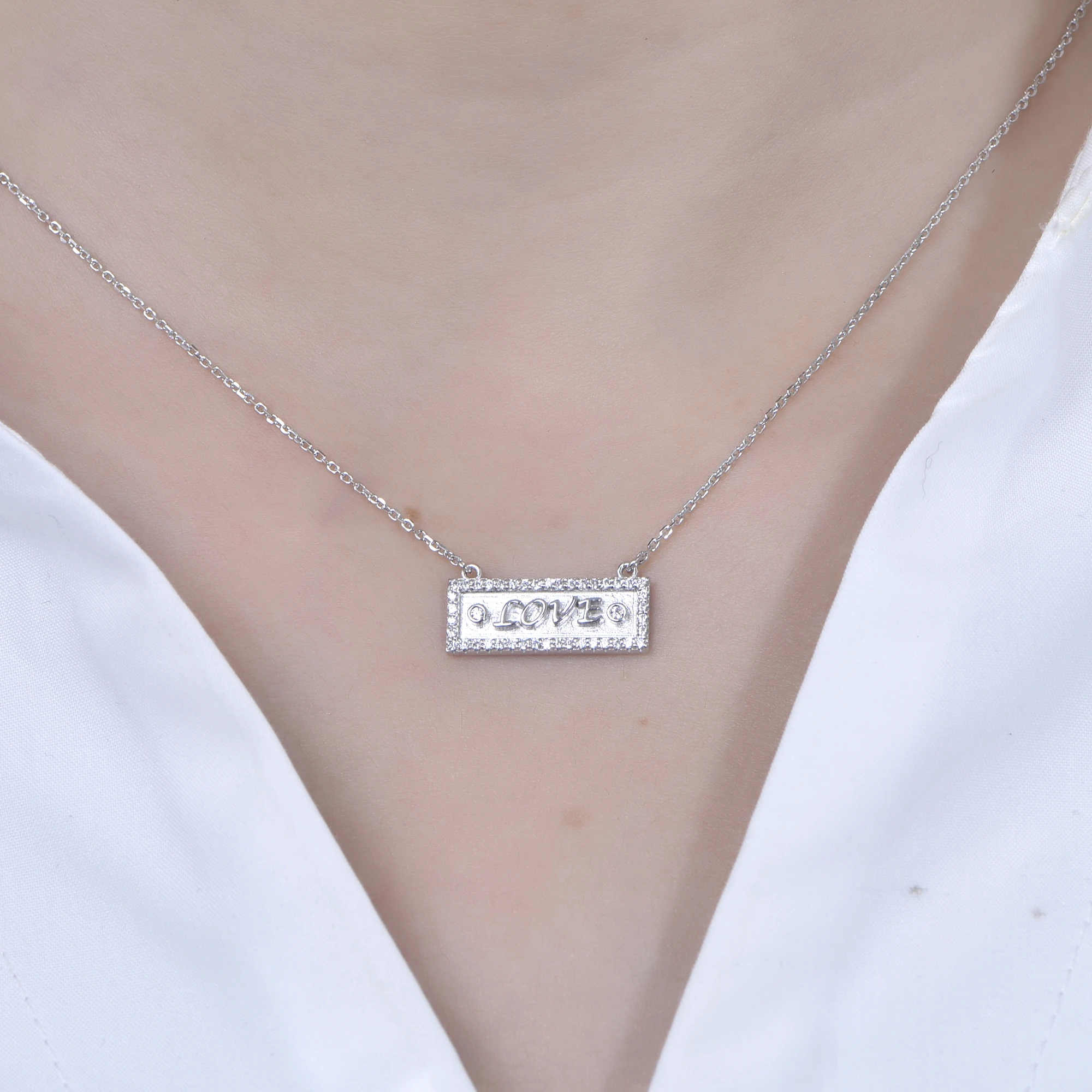 Love Script Letter Word 925 Sterling Silver Necklace Girlfriend Wife Love Letter Word Crystal Lover Valentine Letter Necklace