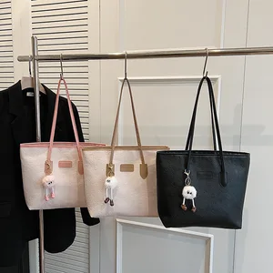 New Large Capacity Zipper Handbag for Ladies With Pendant Fashion Women's Shoulder Bag PU Leather Tote Messenger Bags