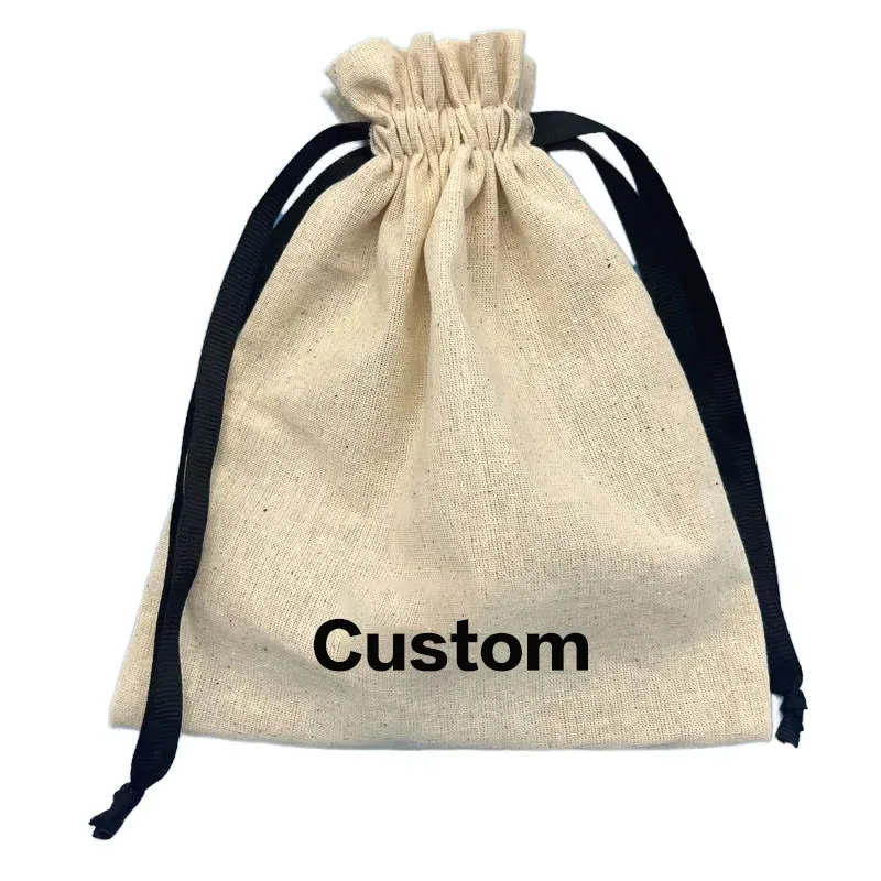 Wholesale Biodegradable Jute Bag Custom Print Linen Bags Cotton Linen Jewelry Gift Sack Soap Packaging Drawstring Jute Pouch