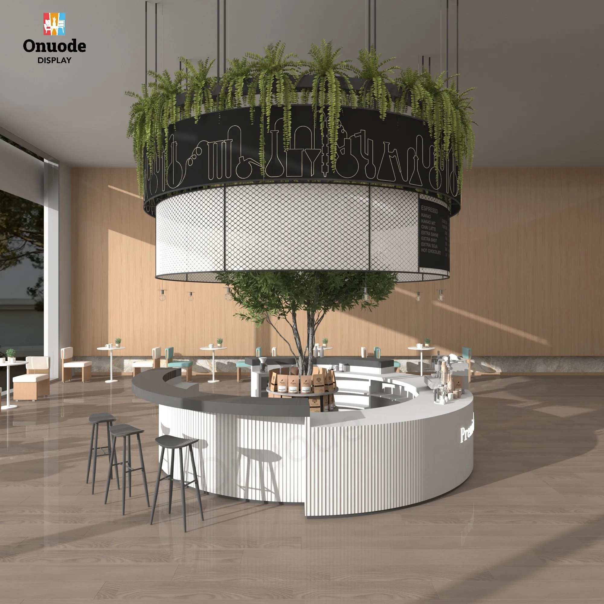 Design Customizable Round Shape Cafe Restaurant Counter with LED Lighting Eco-Friendly & Heavy Duty for Coffee Bars Showcases