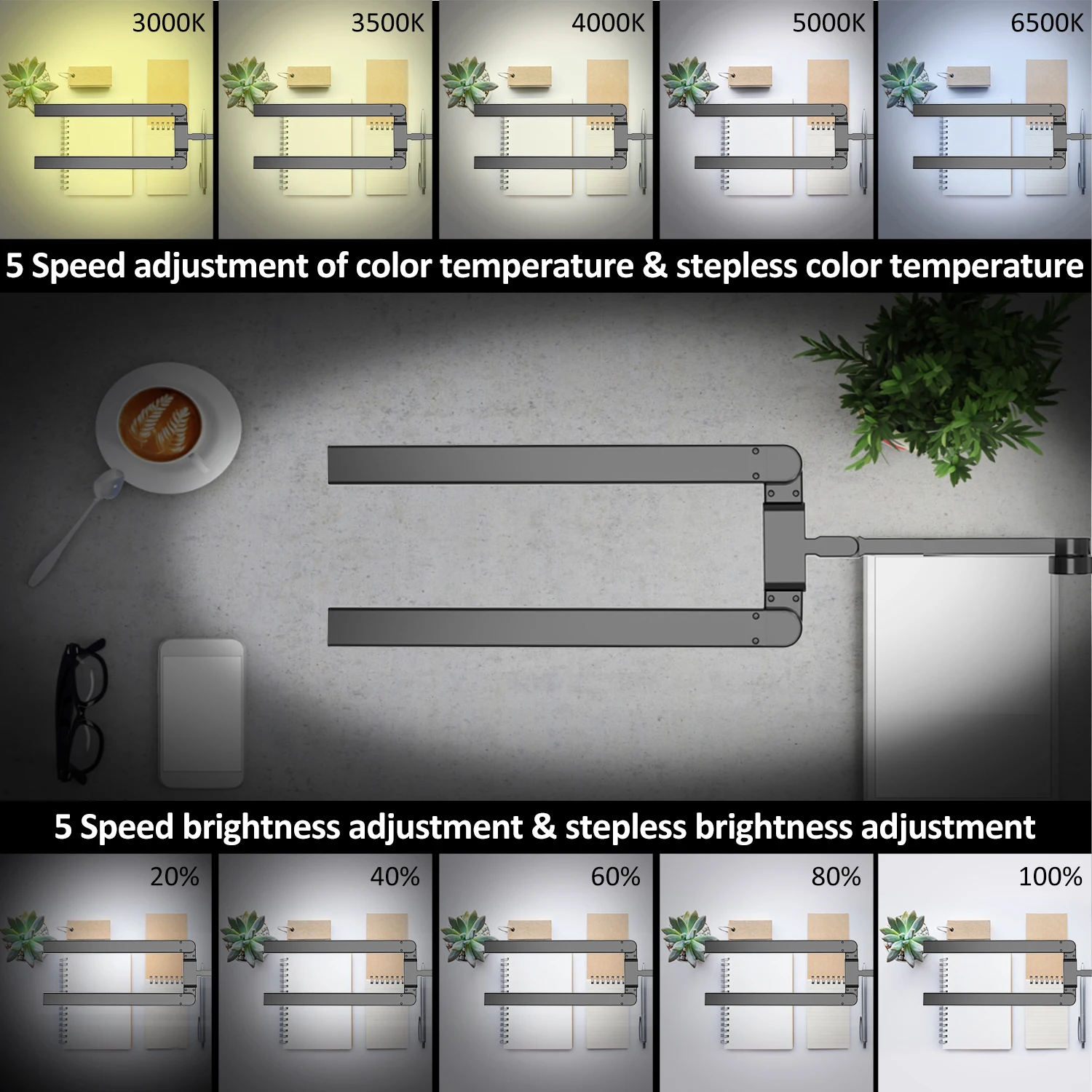 Funderled  Desk Light Table Lamp for Home Office 24W Transformable LED Desk Lamp with Swing Arm