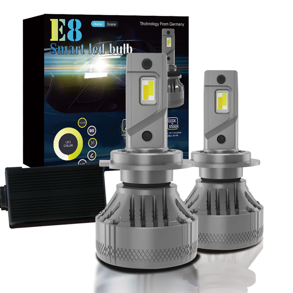 ledsager spansk de Wholesale E8 Smart control LED Headlight for all weather color change LED  bulb EMC 90W 20000LM 3000K 6500K led h7 headlight From m.alibaba.com