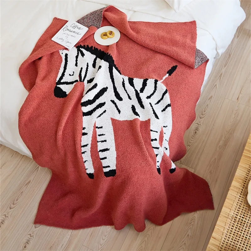 product new arrival 100polyester  zebra jacquard knitted microfiber blanket for home decor sofa  jm-63