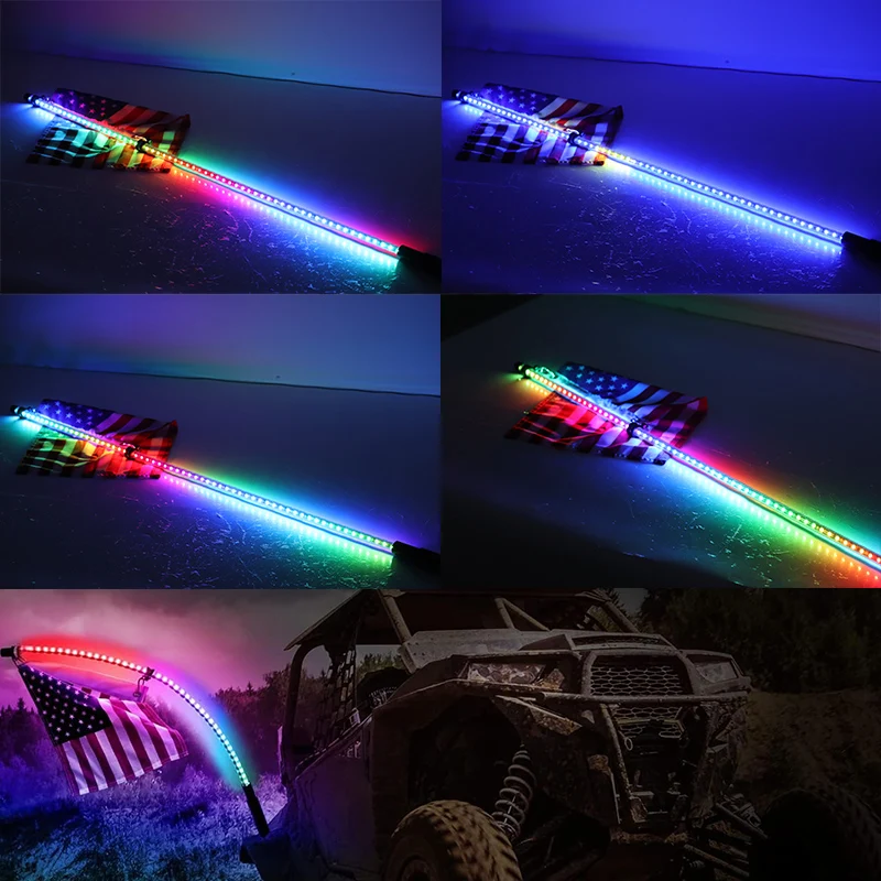 Ootor 2pcs 3ft LED Whip Lights With Bluetooth And Reote Control