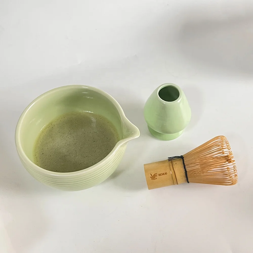 Matcha Bowl Set: Mottled Green Tea Ceremony Gift Kit, Bamboo