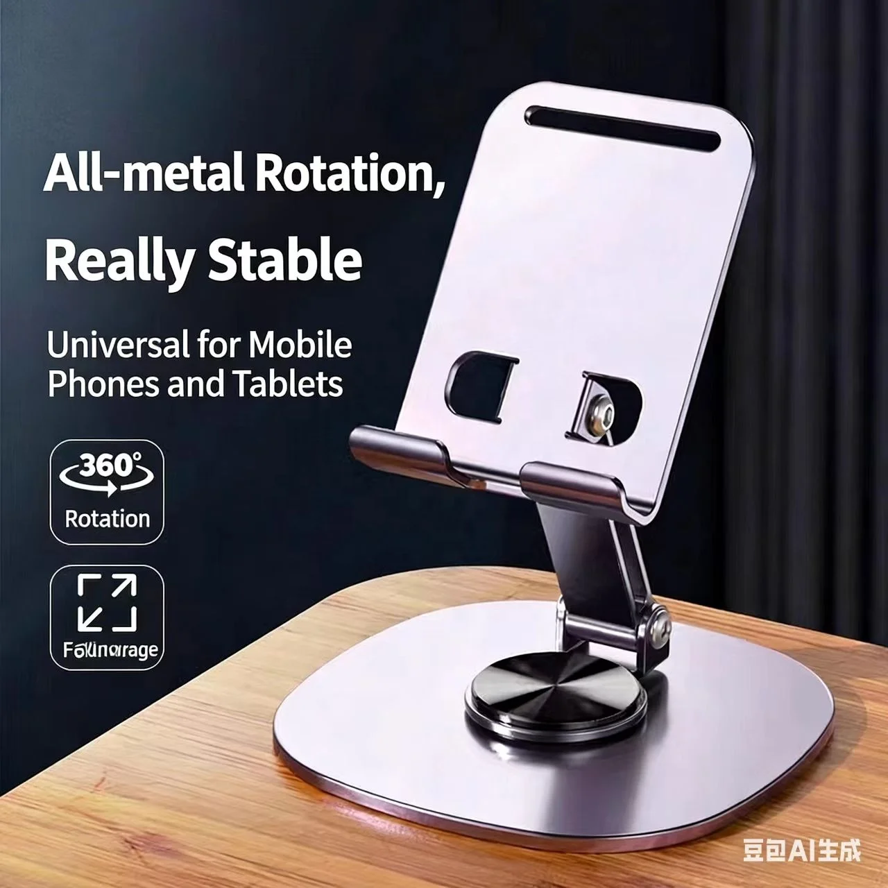 Full Metal Rotating Phone Stand-Multi-Functional Portable Folding Design with Custom Logo Option for Desktop Use preview 4