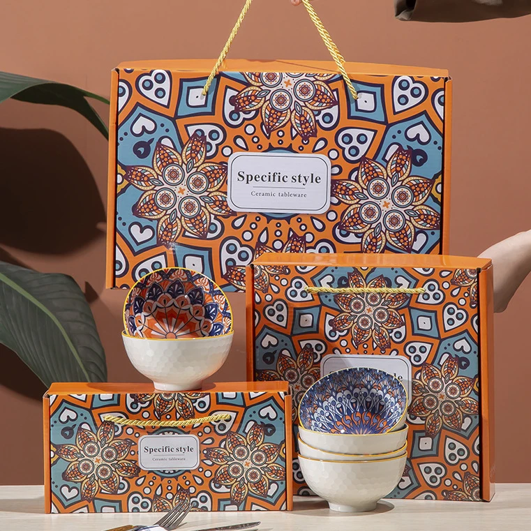 BOHEMIA 大皿　35cm Bohemian Style 4Pcs Colorful Ceramic Dinnerware Set - Eco-Friendly