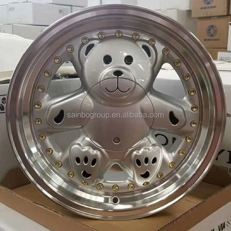 F991770 15x8 4x100 Bronze Silver Machine Lip Cute Bear Wheels