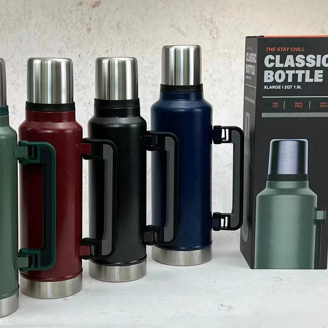 1.9L 1.4L 1L Classic Vacuum Insulated Wide Mouth Travel Green Bottle 18/8 Stainless Steel Themo Flask Cup Keep Hot
