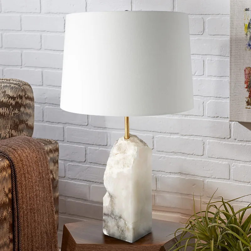 SH STONE Modern Italy New Design Table Light Luxury Hotel Lighting Marble White Backlit Onyx Table Lamp for Bedroom with Onyx Base