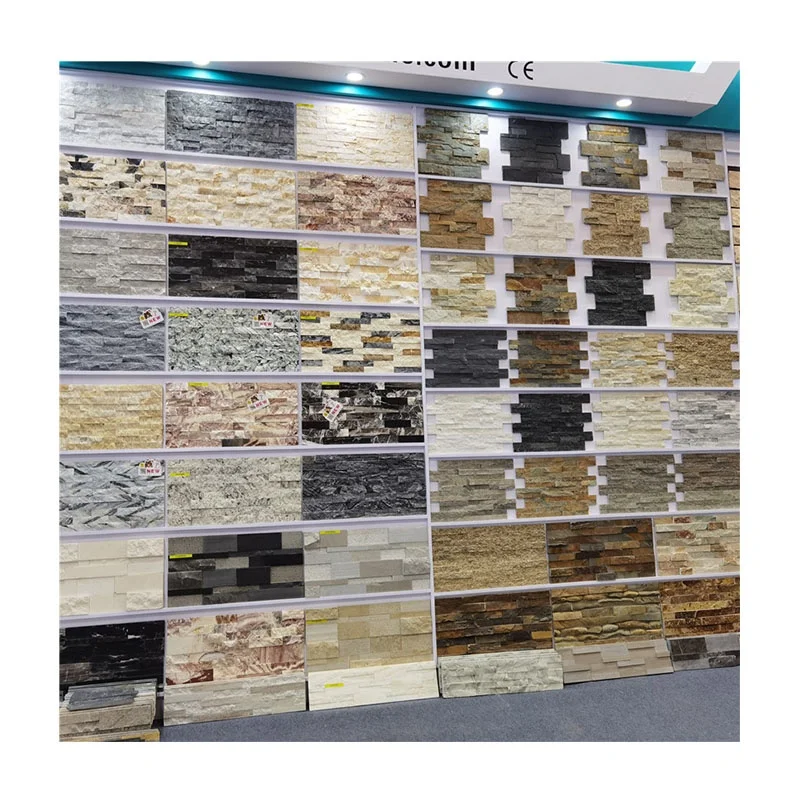 بلاط جدران الحجر الكوارتي الثقافي الخارجي الزخرفي الرخيص البازلت المكدس الطبيعي المقطوع حسب الطلب بسمك 10-12 مم وأبعاد 600 × 150 مم