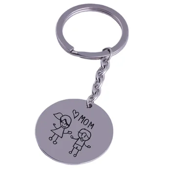 Dainty Engrave Hand Script Disc Keychain Custom Design Logo Drawing Picture Key Chain christmas Gift For Husband Family Friends