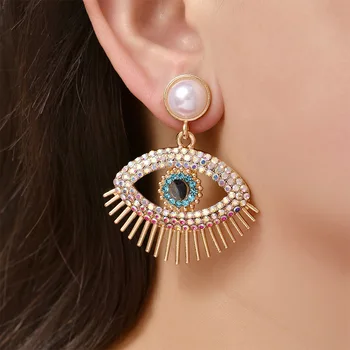 2022 Turkey Eyes Drop Earrings Pearl Stud Earring Diamond Alloy Earrings Women Eye Jewelry For Women