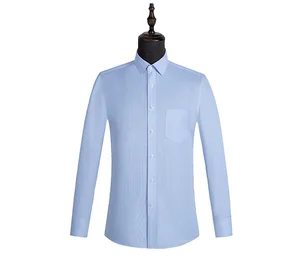 Wholesale Formal Dress Shirts Blue Stripe High Quality Long Sleeved Men's Office Business Shirts