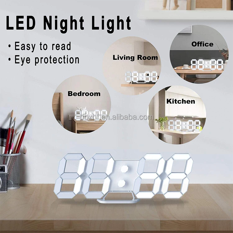 LED Display Brightness Adjustment Wall Clock Time Date Remote Control for Living Room Bedroom Office Home Decor LED Wall Clock
