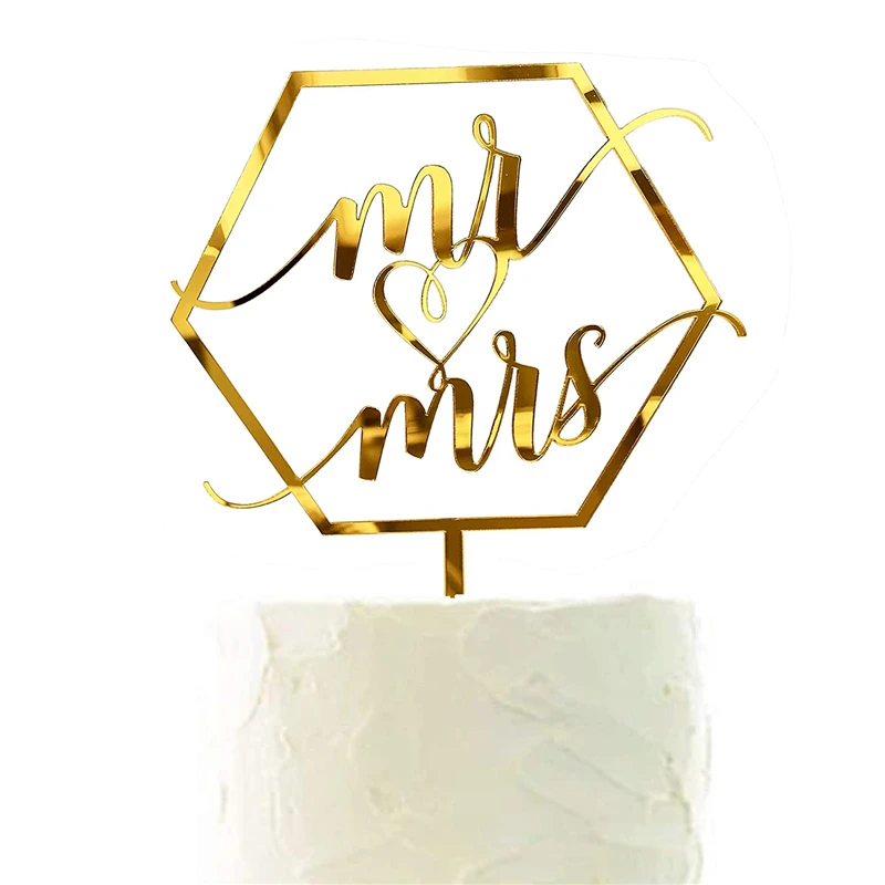 Mr & Mrs Acrylic Cake Topper – Mirror Gold Wedding Cake Decor, Bride & Groom Sign For Anniversary Party - View #8