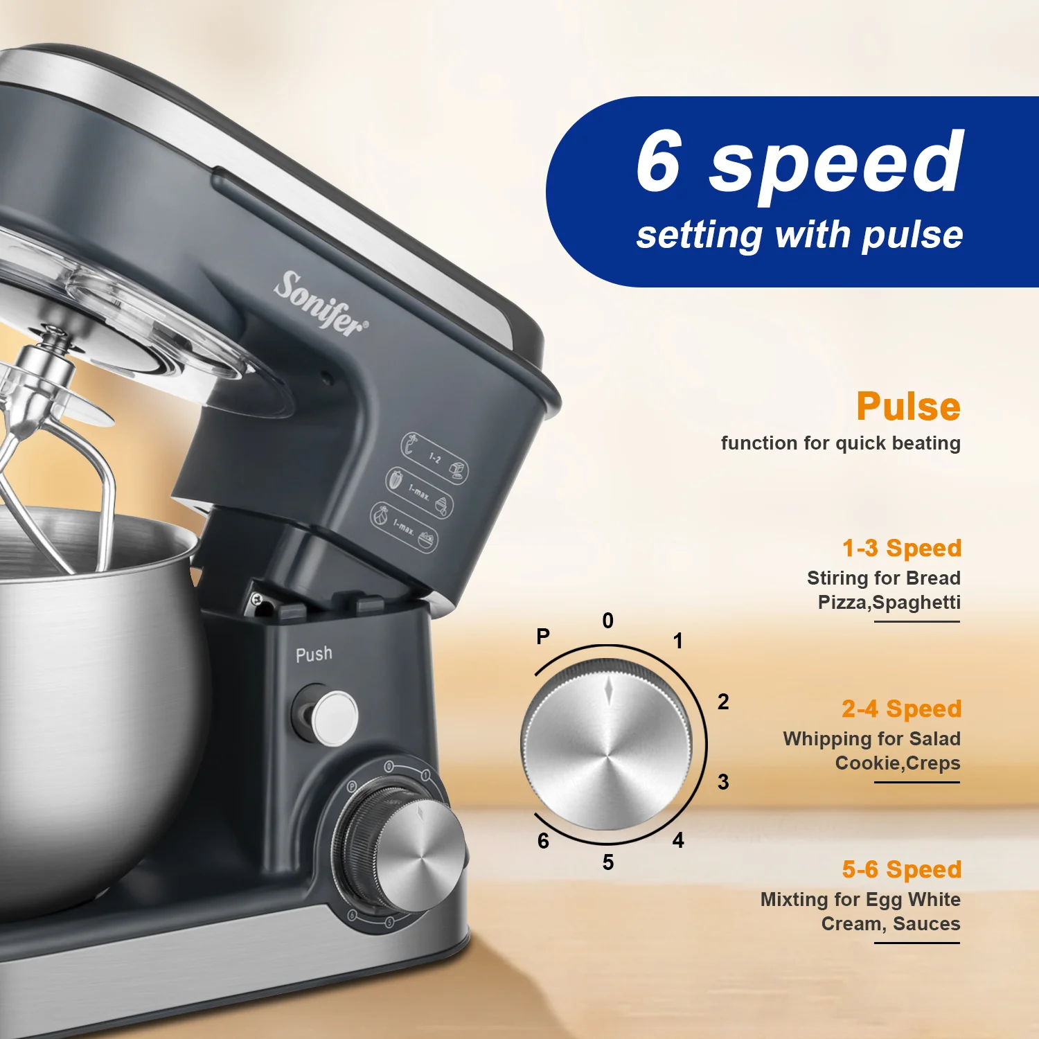 Sonifer SF-8166 Stand Mixer - Versatile & Efficient Kitchen Tool