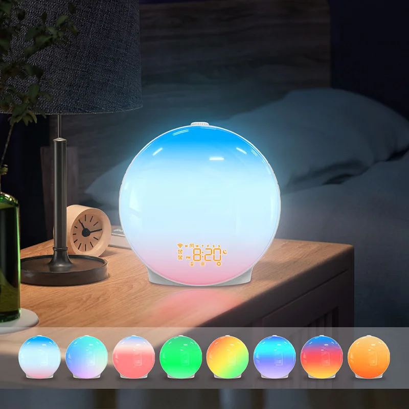 Bluetooth Smart Table Lamp Sunrise Alarm Clock Heavy Sleepers Bedroom Sleep Night Light Daylight RGB Sunrise Wake up Lamps