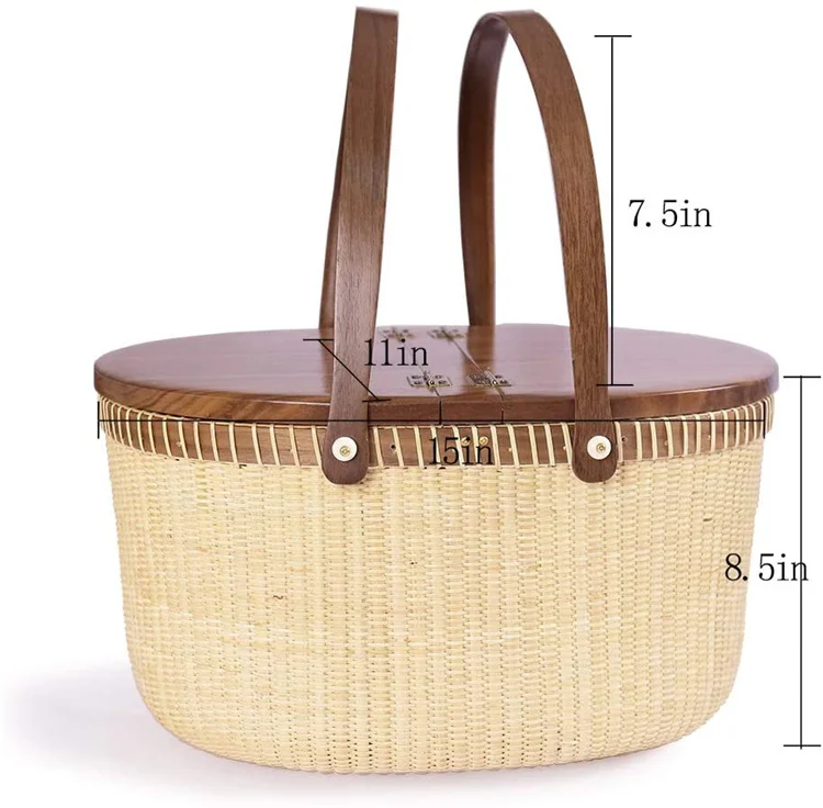 Kingwillow High Quality Rattan Picnic Basket Shopping Basket Picnic