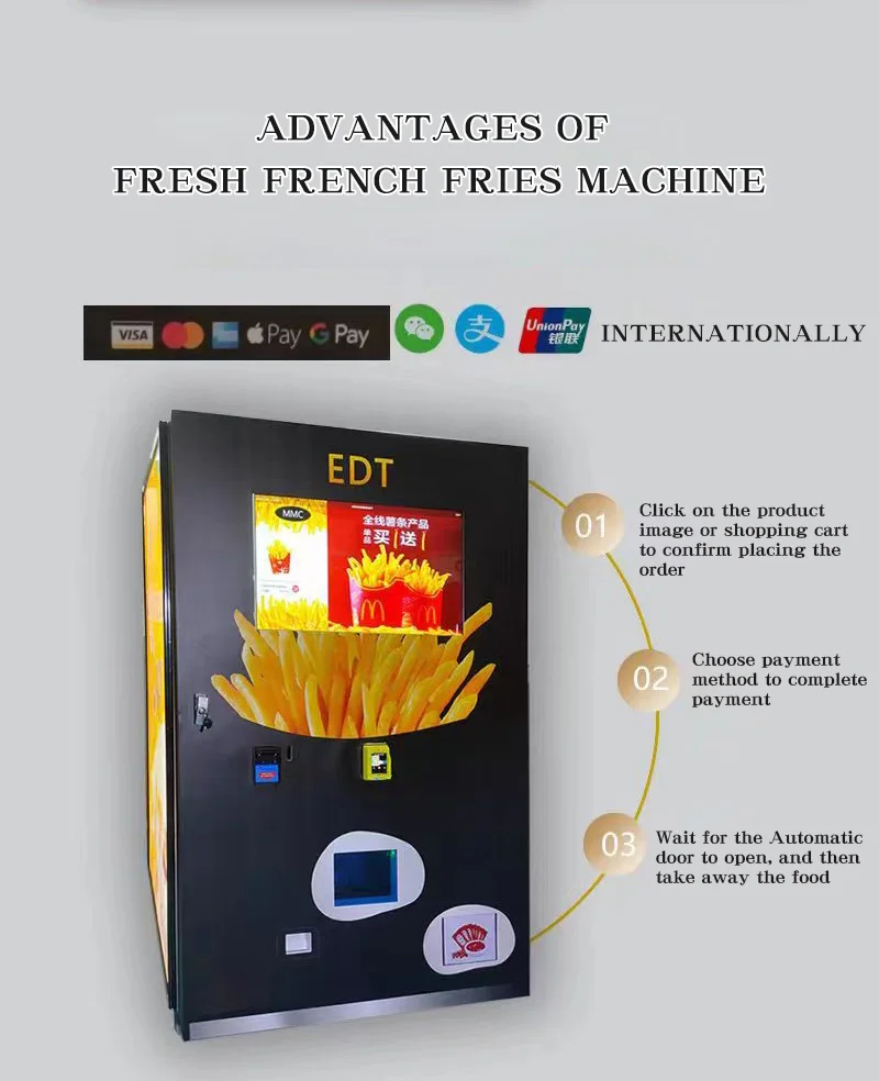 Robot Hot Food Automatic French Fries Vending Machine Fry Chip or Chicken Auto Snacks Maker Vending Machine