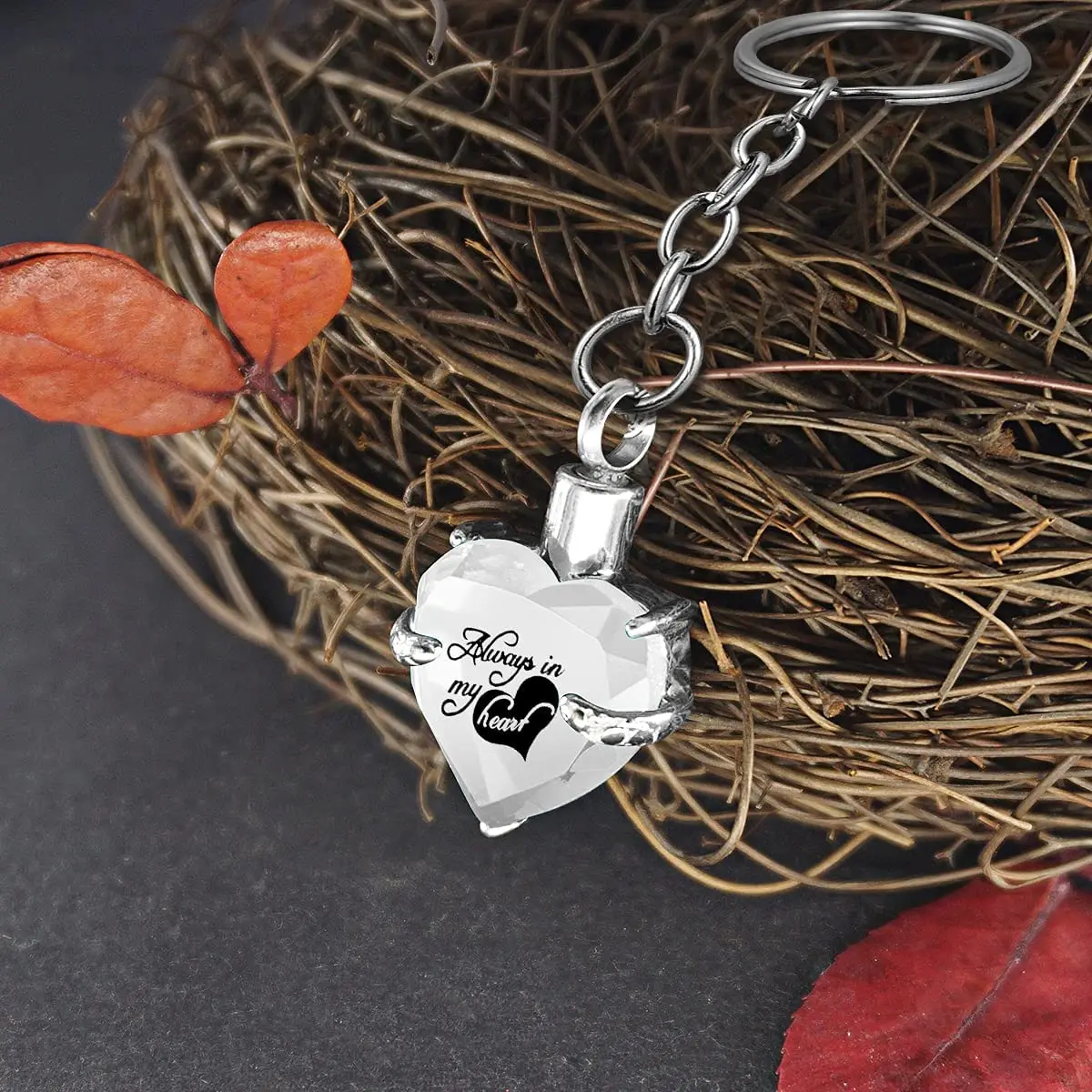 Heart shape Crystal Pendant  KeyChain Cremation Urn Memorial for Human Pets Ashes KeyRing Men Women Jewelry - Always in my heart