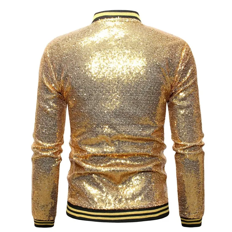 Buy Men's Gold Holographic Disco Bomber Jacket Online in India 