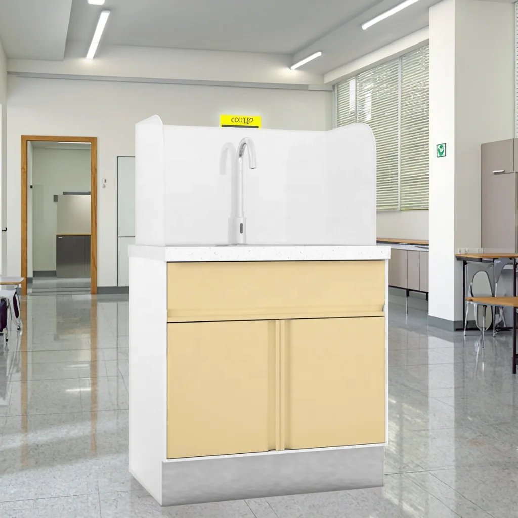 Modern Clinical Stainless Steel Handwash Station Cabinet 790mm Integrated Drainboard Splash Guard Hospital Use Eco-Friendly No 4