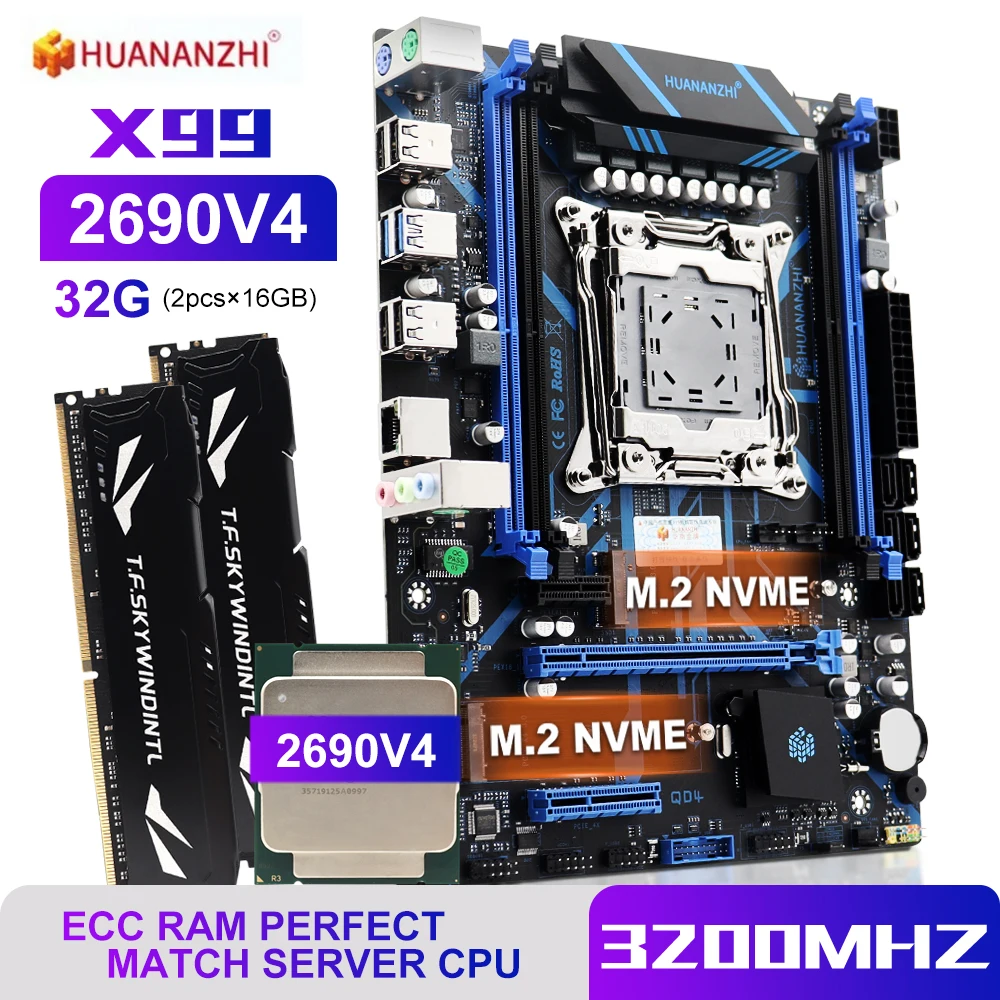HUANANZHI X99 QD4 LGA 2011-3 XEON Motherboard Kit with E5 2670 V3