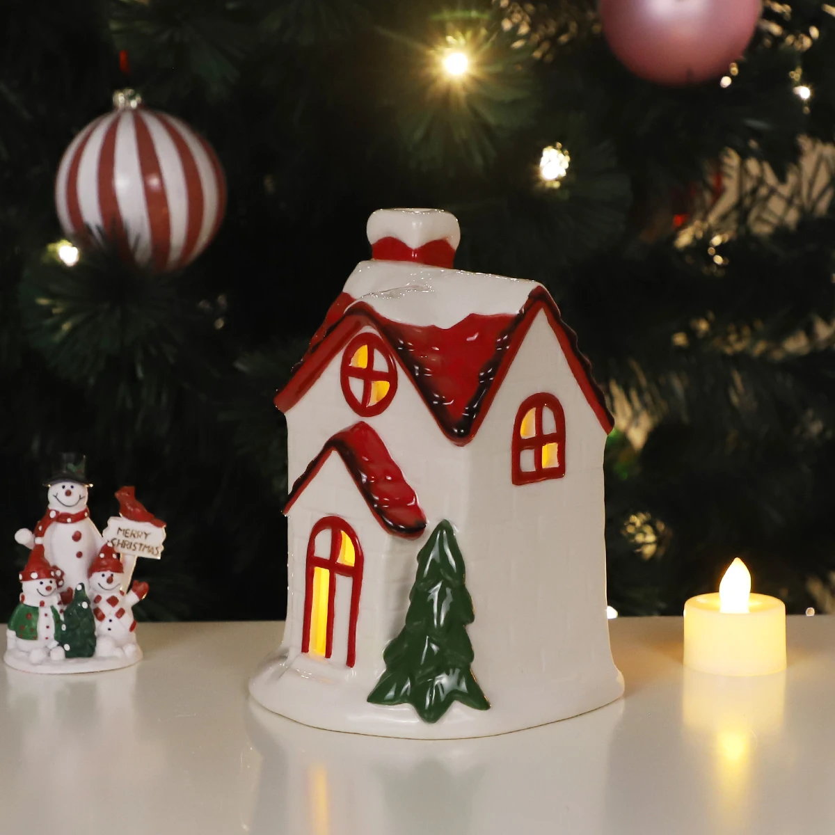 Fireplace Accessories Light Up handmade Ceramic Porcelain Christmas House Church Miniature Village Home Tabletop Decoration