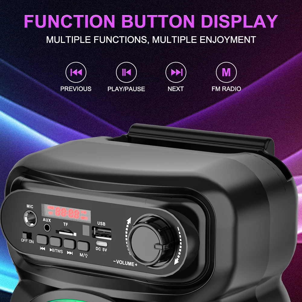 SING-E ZQS4270M Bluetooth 5.0 Party Speakers with Microphone & LED