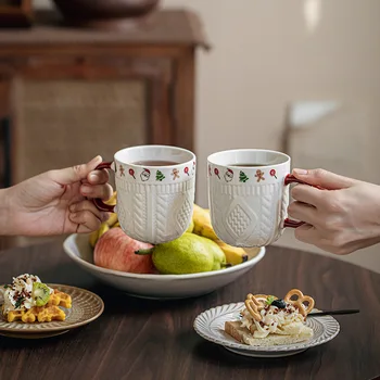 2025 Christmas Drinkware Handmade Coffee Cup Relief Design 3D Gift Set Cross Border New Year Gift Santa Claus Office Coffee Cup