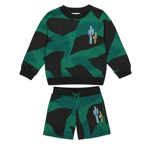 Fashionable OEM Design Boys Camouflage Cotton Sweatshirt Shorts 2 Piece Kids Tracksuits Sets