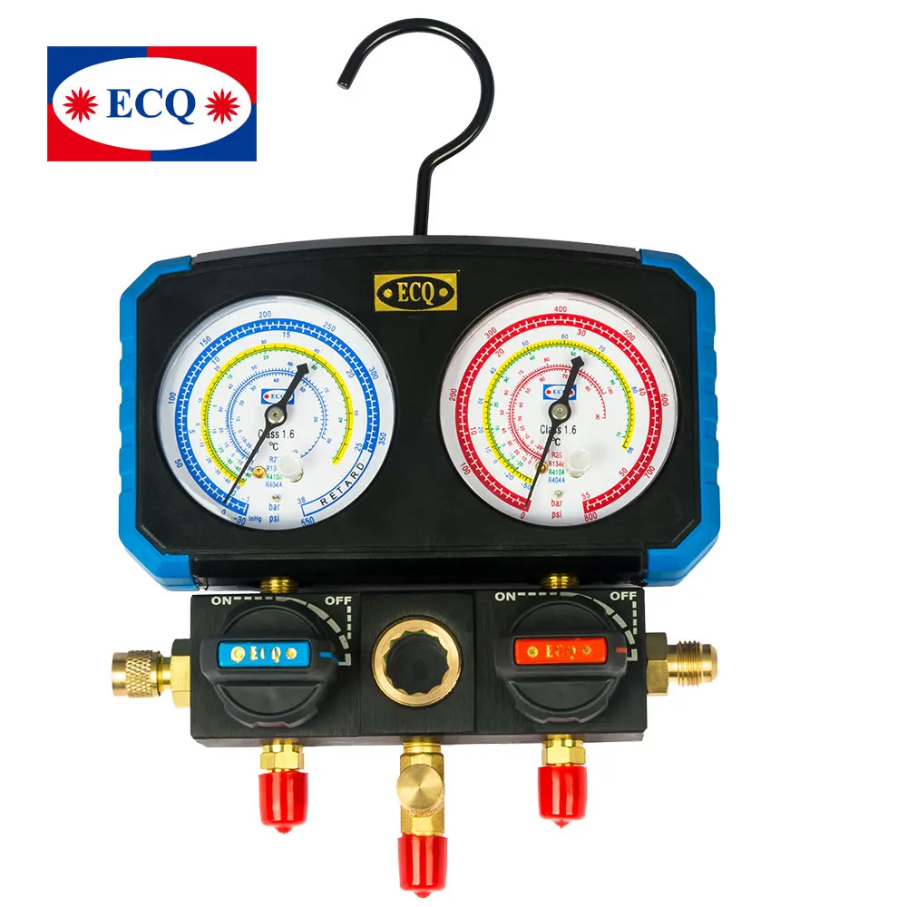 HVAC Refrigeration Pressure Gauge R410/R32 Manifold Set E-502 90CM Charging Hoses