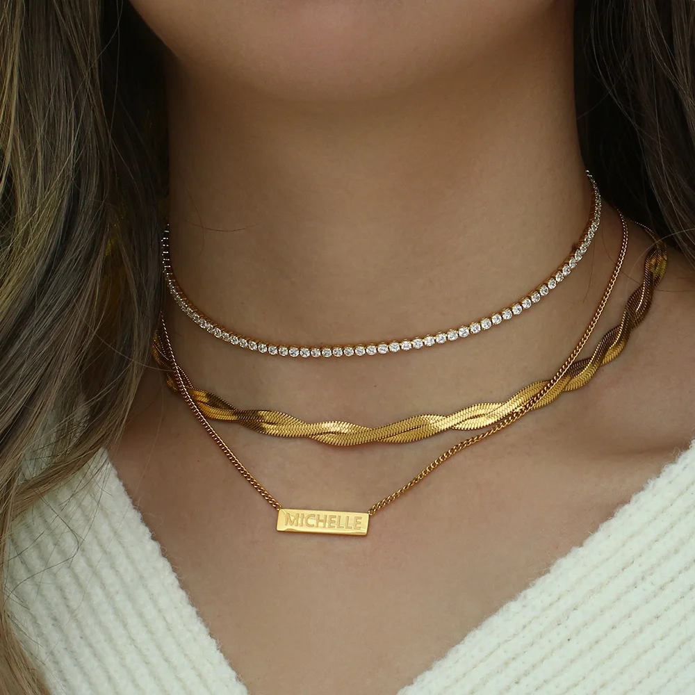 Gold Ladies Neck Chokers Luxury 14K Gold Plated Choker Necklace